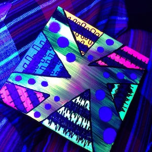 Mini Acrylic Canvas Painting Neon Blacklight Reactive Psychedelic Abstract