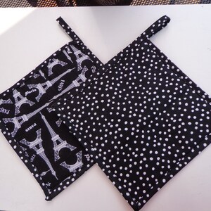 Potholders, Paris and Eiffel Tower Fabric, Cotton, Insulated