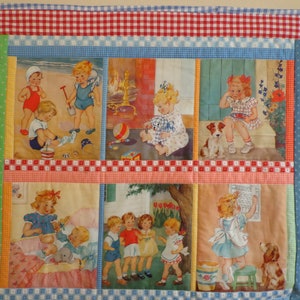 Baby Quilt for Boy or Girl, Crib Size, 1950&#39;s printed Fabric, Keepsake Quilt