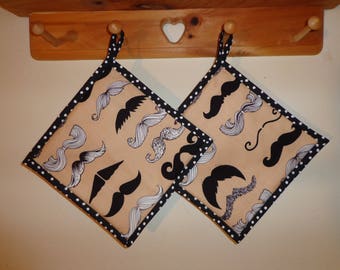 Potholders, Tan Mustache fabric