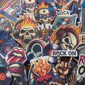 Ensemble de 30 autocollants rock'n'roll - Autocollants audacieux, avant-gardistes et créatifs pour les mélomanes, les amateurs de scrapbooking, les ordinateurs portables et plus encore