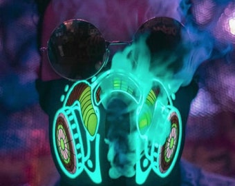 Sound Reactive LED Lighted Half Mask Green Equalizer