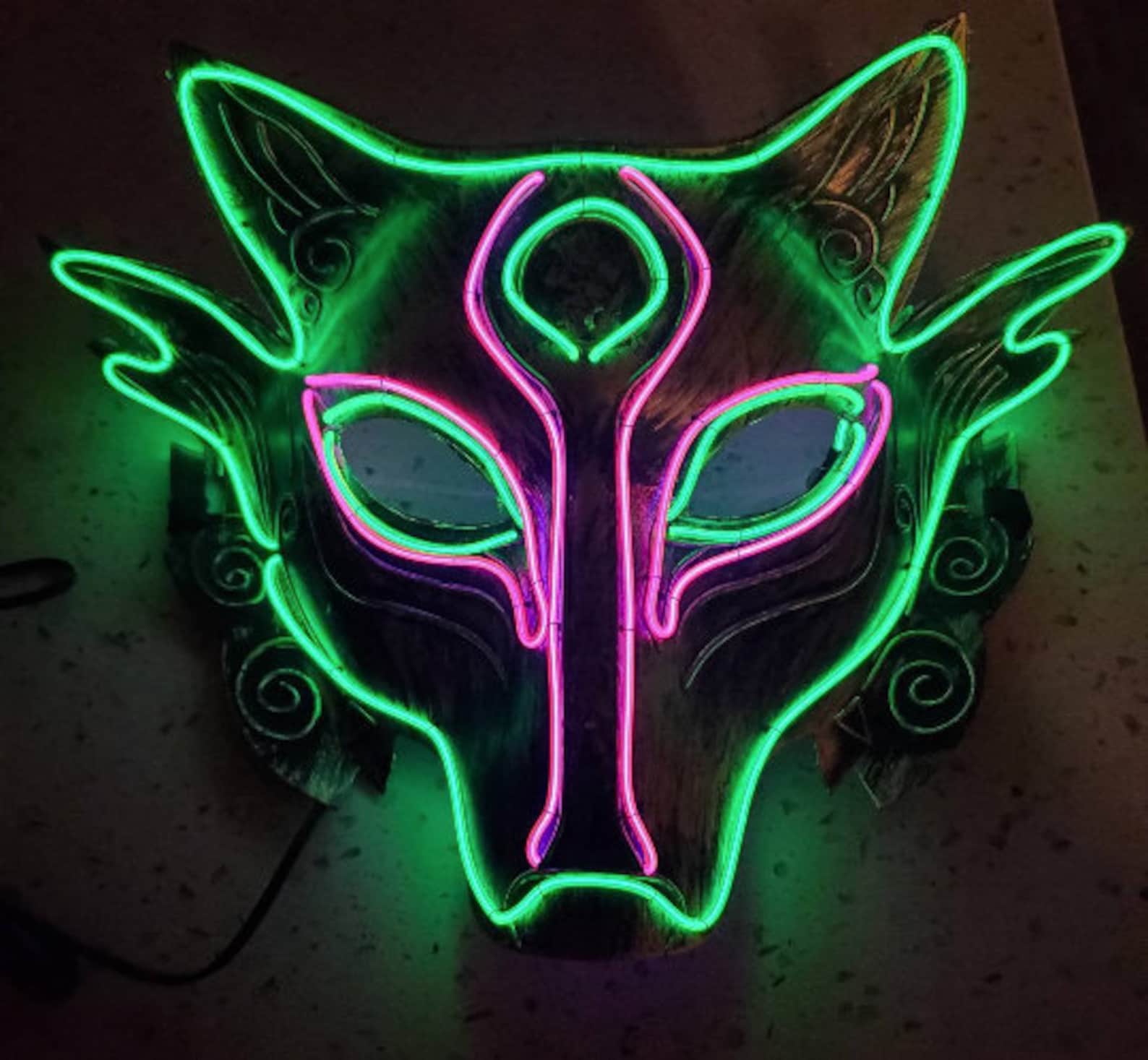 Kitsune Neon Glow Mask Etsy