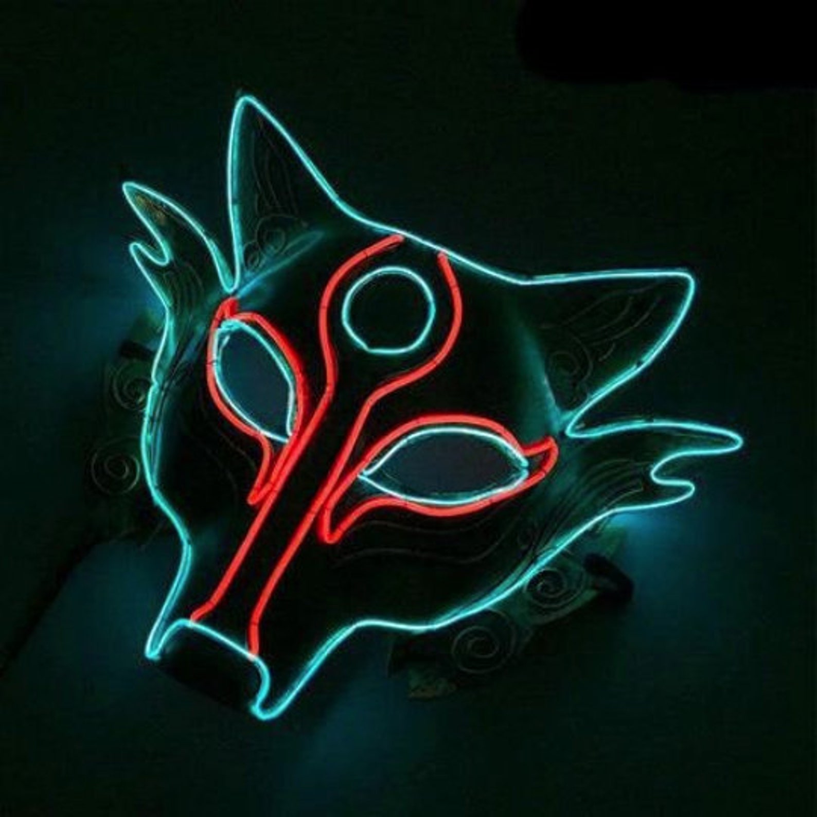 Kitsune Neon Glow Mask Etsy