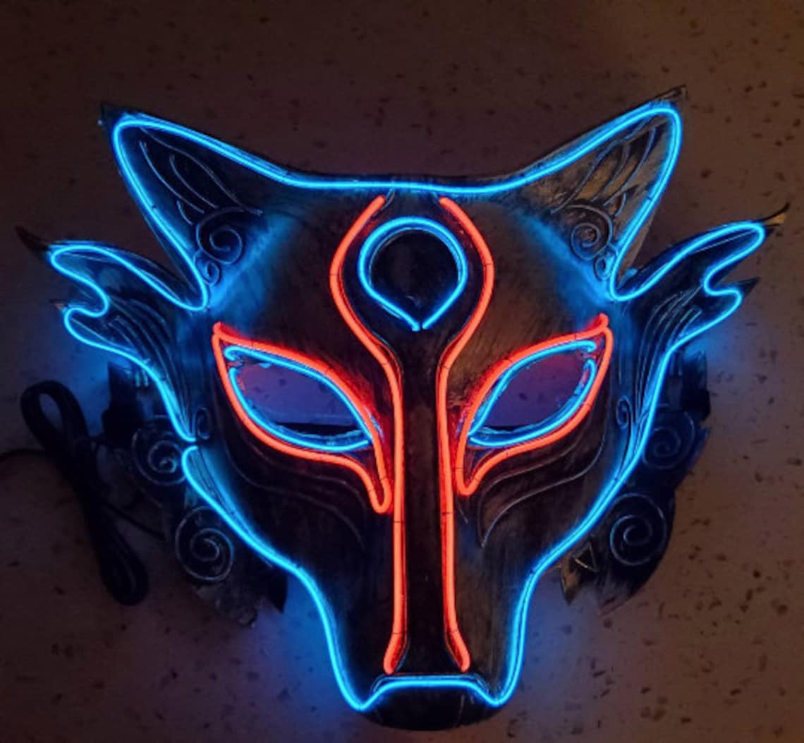 Kitsune Neon Glow Mask Etsy