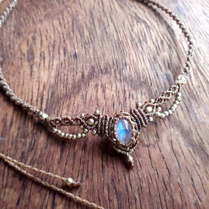 Bohemian Crystal Choker - Goddess Moonstone Necklace - Crystal Micro Macrame Choker - Crystal Macrame Headband - Festival Headband