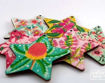 Australian Flora - Christmas tree ornaments - Star shape, set of 6