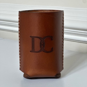 Personalized Leather Drink Holder | Fits standard size soda and beer cans | Groomsman gift | Dad gift | Mens gift | Birthday | Anniversary