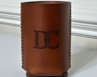 Personalized Leather Drink Holder | Fits standard size soda and beer cans | Groomsman gift | Dad gift | Mens gift | Birthday | Anniversary