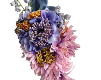 Miss Bella’s Blooms Large Statement Dahlia Hydrangea Lily Of The Valley Corsage / Flower Clip Handmade Vintage Inspired 1940s 1950s