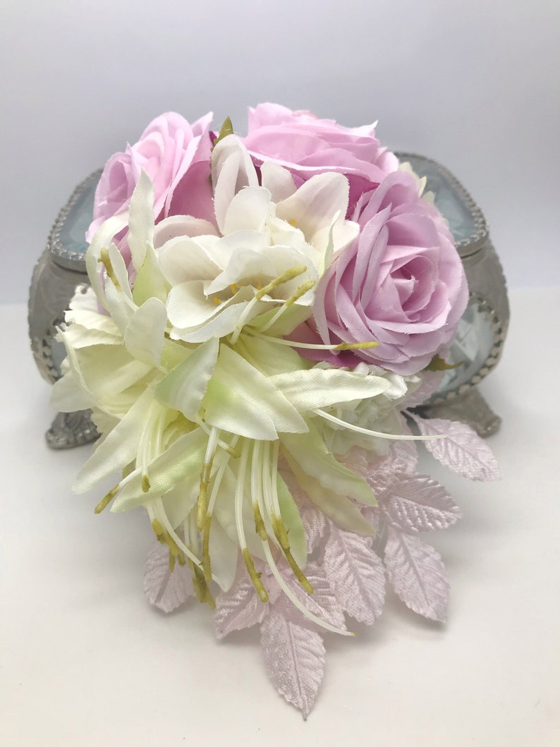 Miss Bella/'s Blooms Vintage inspired Pink Rose Nerine /& Freesia Flower Clip Corsage 1940s 1950s