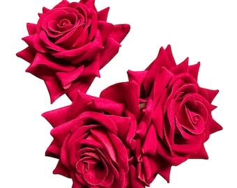 Miss Bella’s Blooms Large Red Velvet Rose Corsage / Flower Clip Set Vintage Inspired 1940s 1950s