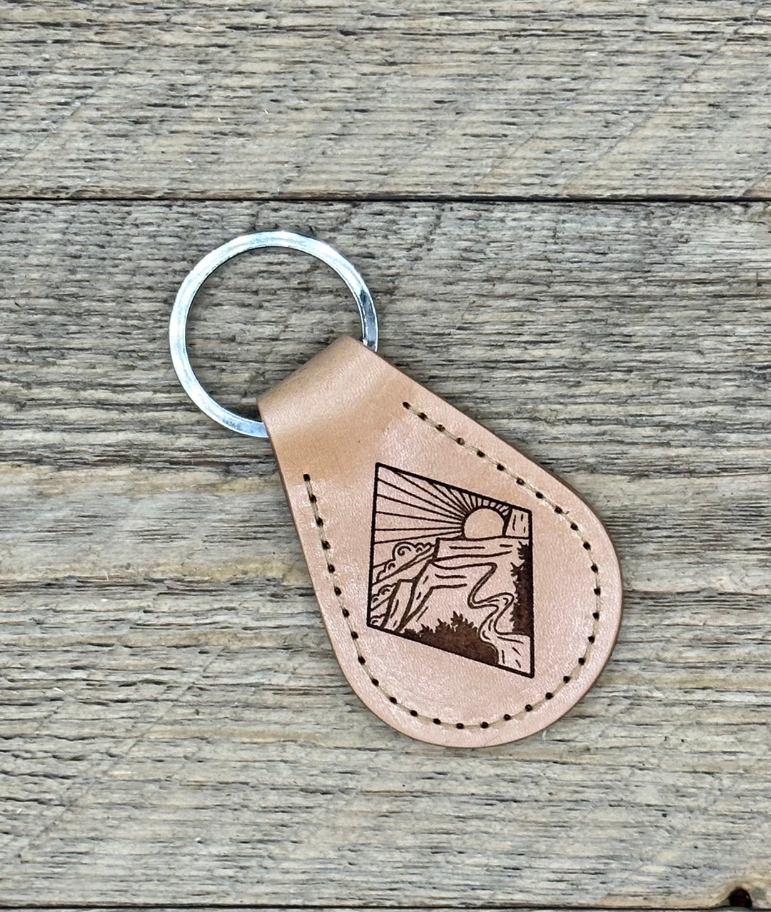 River Key Chain Mountains and River - Handmade Leather Keychain - Engraved - Etsy