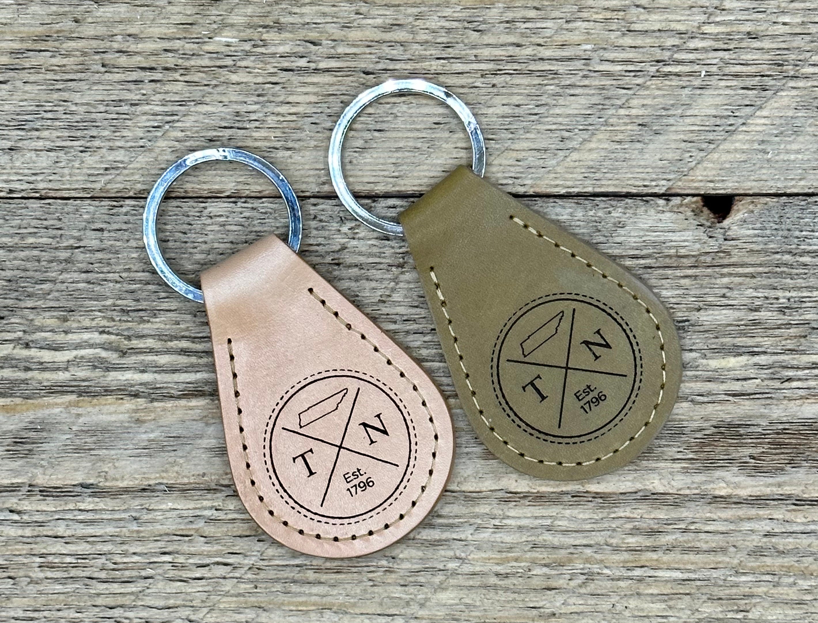 Handmade Leather Keychain - Tennessee Logo - Engraved