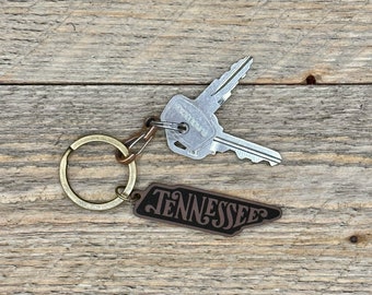 Handmade Leather Keychain - Tennessee TN2 - Engraved