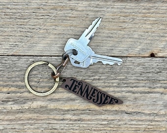 Handmade Leather Keychain - Tennessee TN1 - Engraved