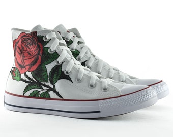 white converse with roses