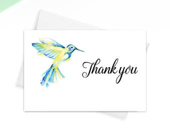 Thank you cards PRINTABLE, Baby Shower thank you cards, Wedding thank you cards, Watercolor cards, Hummingbird cards, Bird card