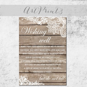 Rustic Wedding Wishing Well Card Printable, Instant Download Wishing Well Card, Digital File Wishing Well Card