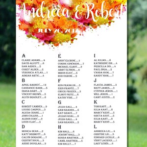 Table de salle de mariage imprimable, plan de table alphabétique doré, plan de table de mariage rustique, plan de table imprimable, plan de table floral