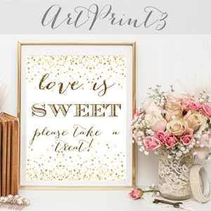 Love is Sweet, Please Take a Treat Sign Printable, Gold Confetti Wedding Sign, Wedding Sign, Gold Wedding Sign, Candy Bar Sign Printable