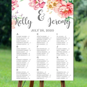 Plan de table imprimable, plan de table alphabétique imprimable, plan de table de mariage imprimable, plan de table imprimable mariage floral