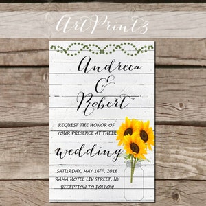 Sunflower Wedding Invitation Printable, Rustic Wedding Invitation Suite, Mason jar Wedding Invitation, Country Wedding Invitation Printable