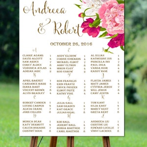 Imprimible boda, carta, carta de asientos de oro alfabético boda, boda rústico gráfico para imprimir, flores boda carta de estar de estar de estar