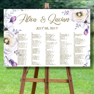 Asientos para imprimir carta, carta de oro boda alfabético asientos, boda rústica tabla imprimible, Floral boda carta de estar de estar