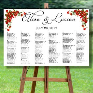Plan de table de mariage imprimable, plan de table alphabétique, plan de table de mariage rustique imprimable, plan de table de mariage coquelicots