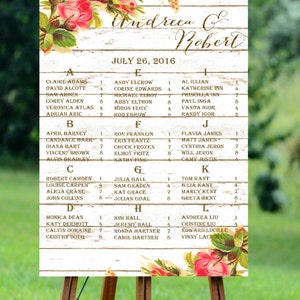 Gráfico de asientos imprimibles de la boda rústica, gráfico de asientos imprimibles de madera granero, gráfico de asientos de boda floral, gráfico de asientos de boda imprimible