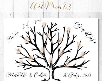 Bruiloft vingerafdruk boom afdrukbaar, alternatief bruiloftsgastenboek, bruiloft boom, gastenboekidee, bruiloft boom, blader alsjeblieft je handtekening in