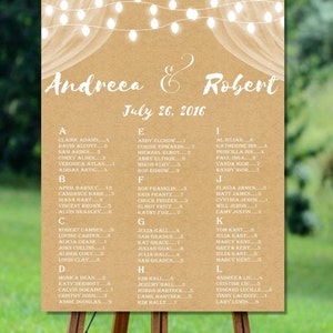 Plan de table imprimable mariage rustique, plan de table imprimable en papier beige, plan de table mariage guirlande lumineuse, signe rustique imprimable