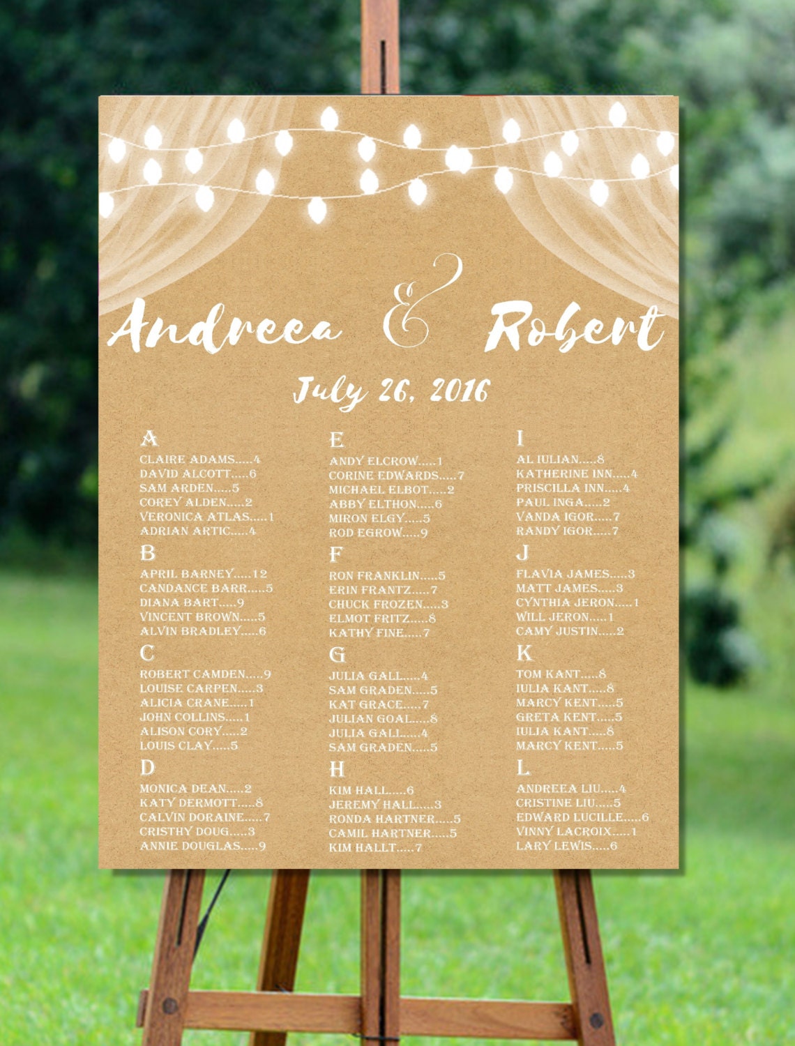 Rustic Wedding Printable Seating Chart Tan Paper Printable | Etsy