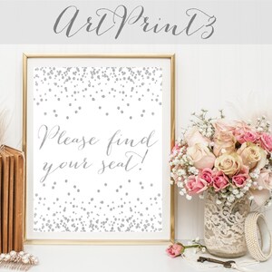 Please Find Your Seat Sign Printable, Silver Confetti Wedding Decor, Wedding Printable Sign, Silver Confetti Wedding Printable Seating