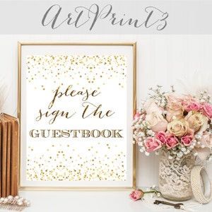 Please Sign Our Guestbook Sign Printable, Gold Confetti Wedding Sign Printable, Wedding Sign Printable, Gold Sign Our Guestbook Sign