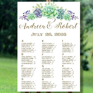 Mariage imprimable assise graphique, graphique sièges alphabétique mariage, mariage sièges graphique imprimable, Floral mariage sièges graphique imprimable