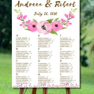 Carte des sièges de mariage d’or imprimable, Liste des invités de mariage Boho imprimable, Plan alphabétique de sièges de mariage, Plan floral de sièges de mariage