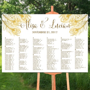 Tabla de asientos de boda imprimible, carta de asientos de boda alfabética de oro, tabla de asientos de boda rústica imprimible, tabla de asientos de boda floral
