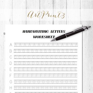 May include: Black and white printable handwriting worksheet for practicing writing the alphabet. The worksheet has a title that says "Handwriting Letters Worksheet".