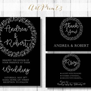 Mariage Invitation ensemble imprimable, musique Notes Couronne imprimable invite Suite de mariage, je vous remercie & RSVP cartes imprimables, jeu de mariage moderne