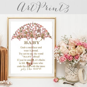 Don&#39;t Say &quot;Baby&quot; Baby Shower Game, Don&#39;t Say &quot;Baby&quot; Necklace Game, Gold Confetti Baby Shower Game Printable, Baby Girl Shower Game