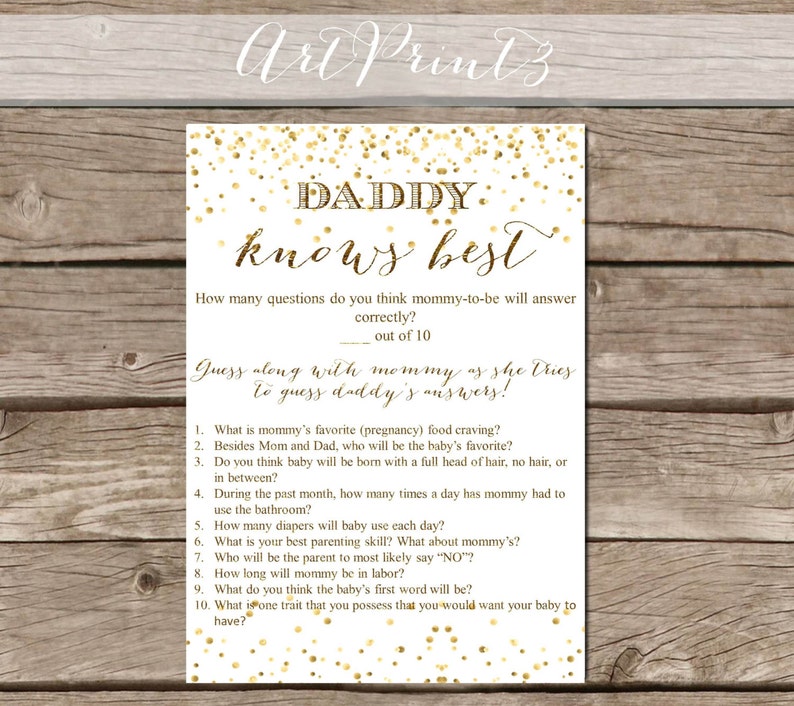 Daddy Knows Best Baby Shower Game Instant Download Baby Etsy