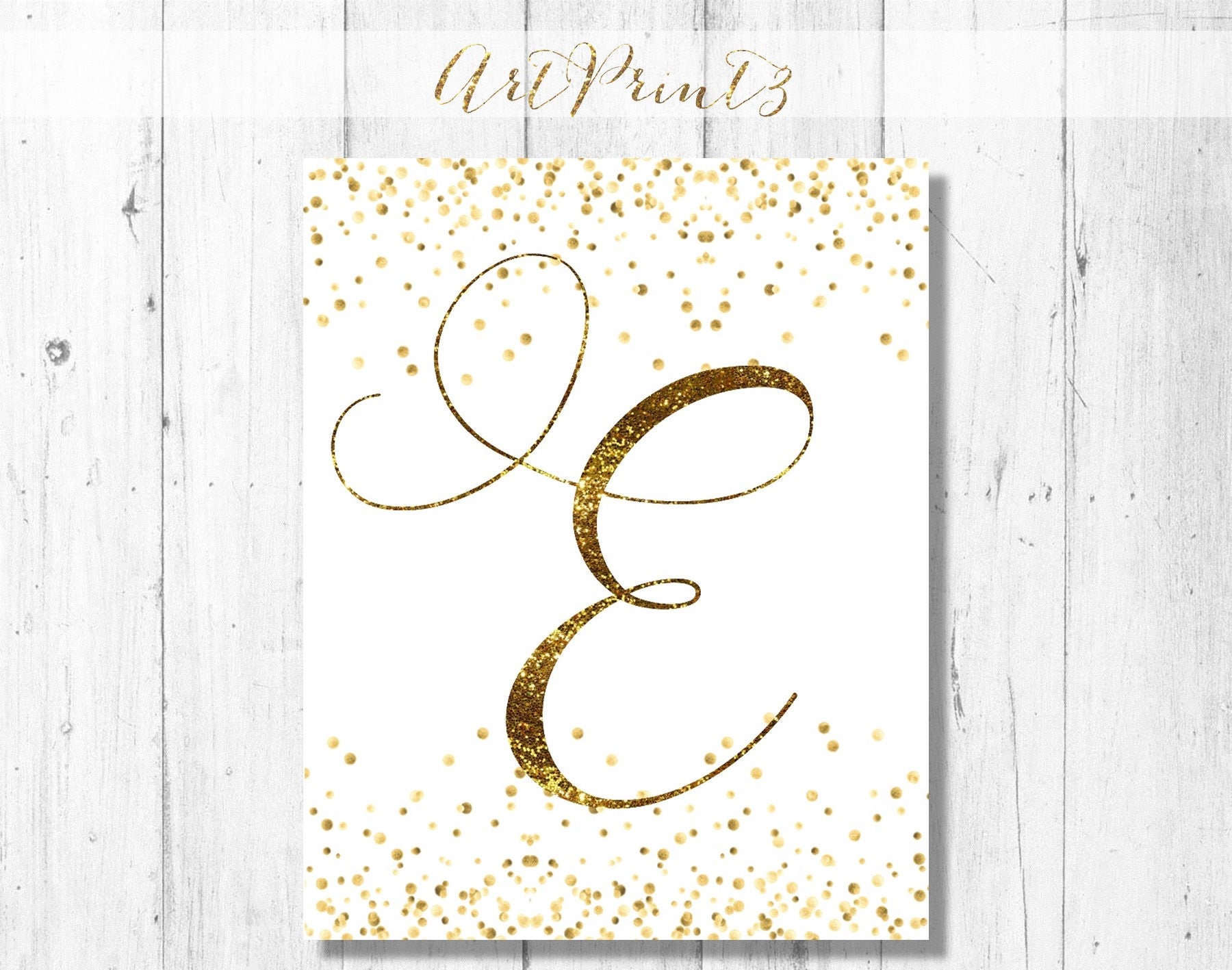 Nursery Gold Letter E Printable, Monogram Gold Wall Decor, Printable ...