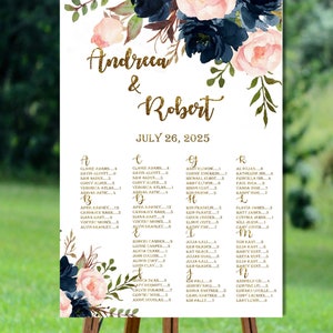 Plan de table imprimable, plan de table mariage alphabétique doré, plan de table mariage rustique, plan de table mariage floral, plan de table imprimable