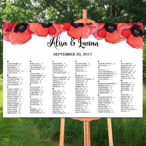Carte imprimable de sièges de mariage, diagramme alphabétique d’or de sièges de mariage, tableau des sièges de mariage rustique imprimable, diagramme floral de sièges de mariage