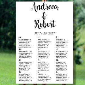Plan de table de mariage imprimable, plan de table alphabétique, plan de table de mariage imprimable, plan de table de mariage floral imprimable
