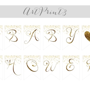 Gold Confetti Banner Printable, Wedding Banner Printable, Baby Shower Printable Banner, Anniversary Banner Printable, Gold Letters Printable