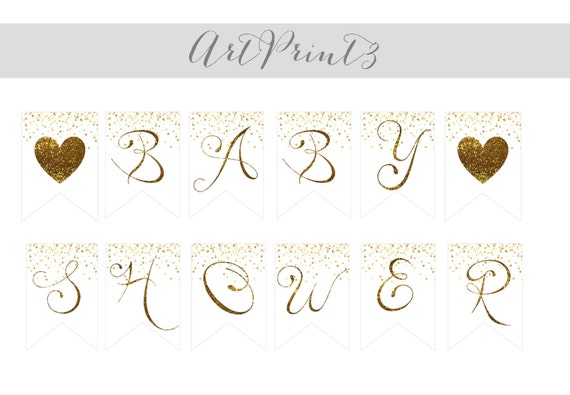 Gold Confetti Banner Printable Wedding Banner Printable Baby Etsy