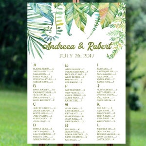 Mariage imprimable assise graphique, graphique sièges alphabétique mariage, mariage sièges graphique imprimable, Floral mariage sièges graphique imprimable